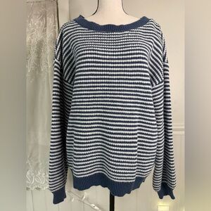 NWOT KATCH ME Striped Blue and White Women's Crew Neck Sweater